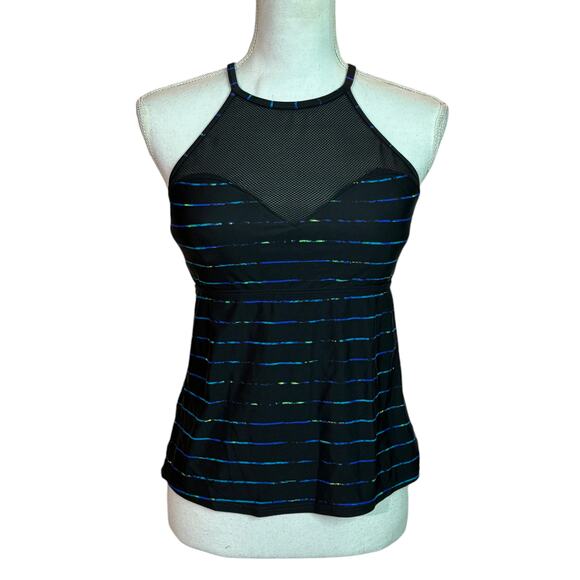 Athleta MAHINA‎ MESH TANKINI size medium sporty black blue - Picture 1 of 7